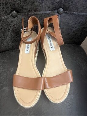 Steve Madden Tan Leather Espadrille Ankle-Strap Sandals